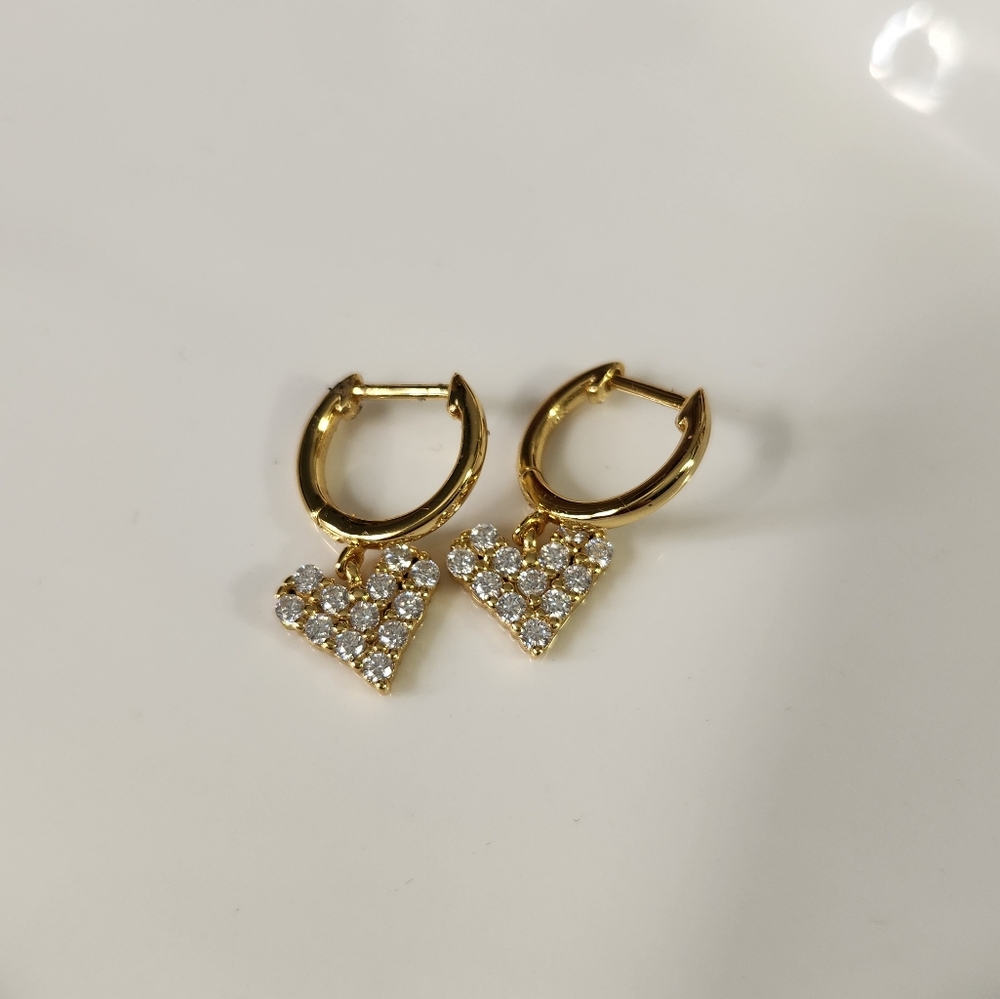 Gold Moissanite Heart Charm Huggie Earrings